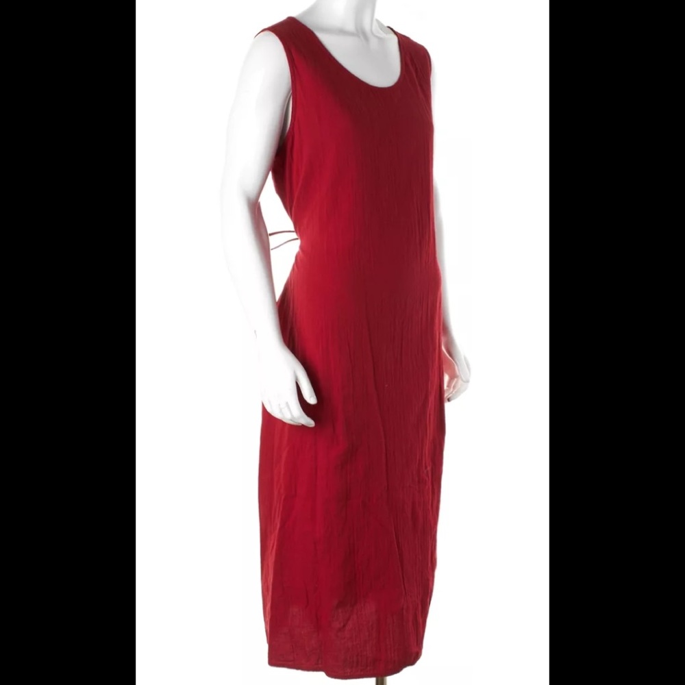 Eileen Fisher Red Sleeveless Cotton Dress. Large